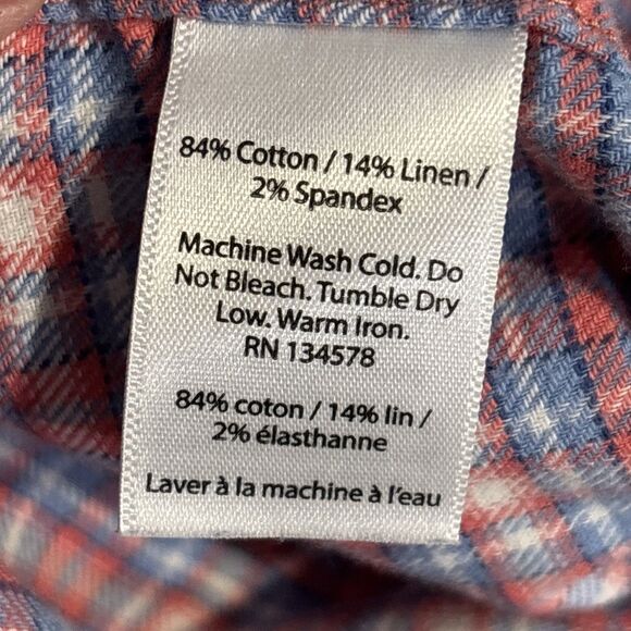 Vineyard Vines Linen Blend Slim Fit Tucker Shirt Plaid Men's Medium Pink Blue - Picture 13 of 14